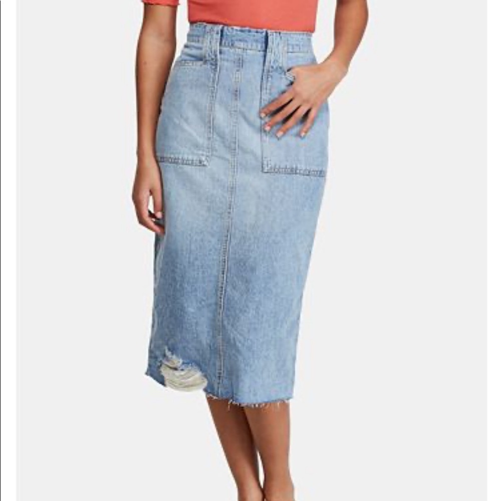 Free People Light Blue Denim Pencil Skirt